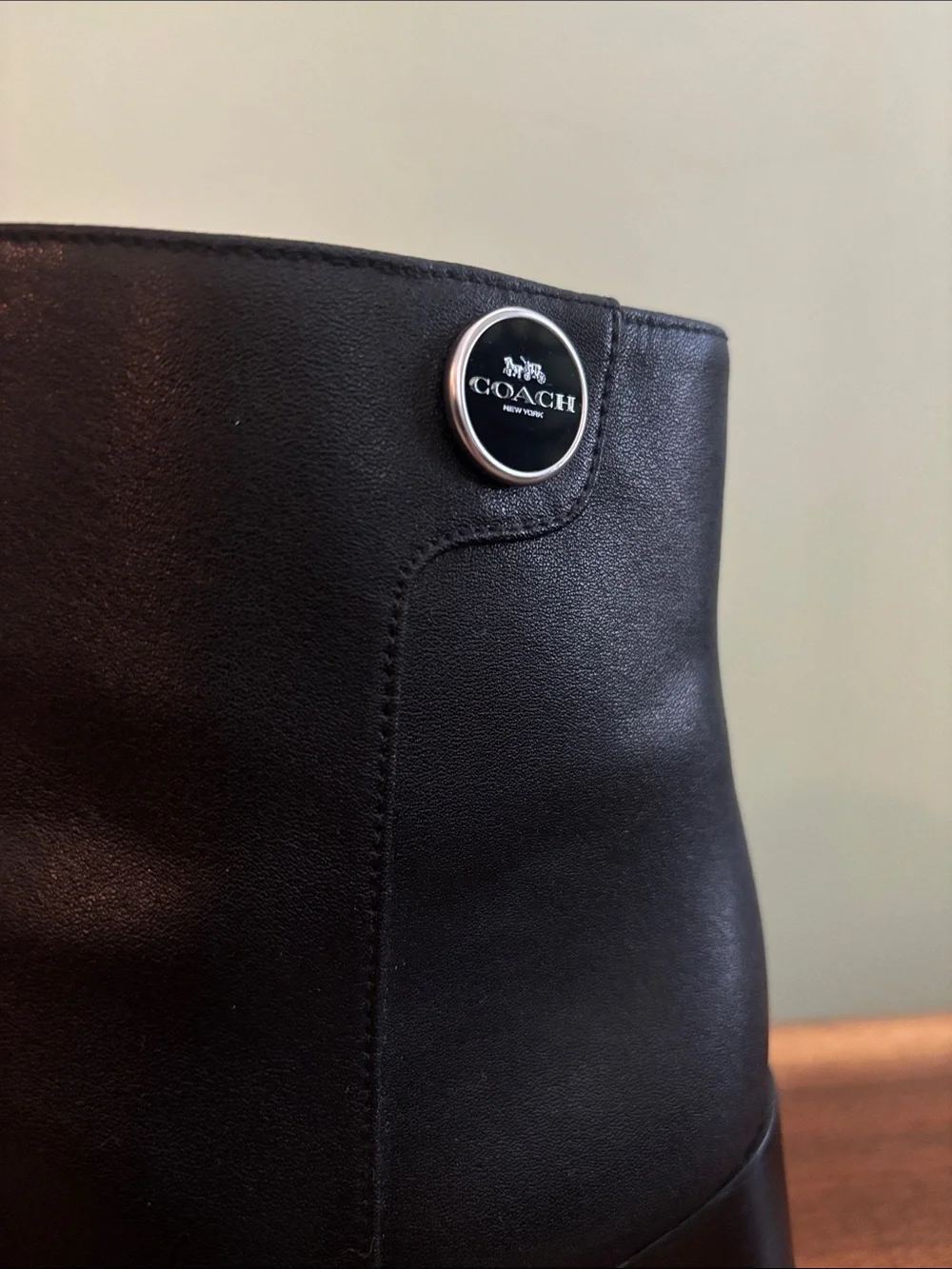 Coach Black Leather Ankle Boots with Block Heel